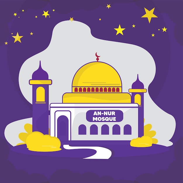 diseño de vector islámico mezquita fondo azul ramadan eid ul fitr