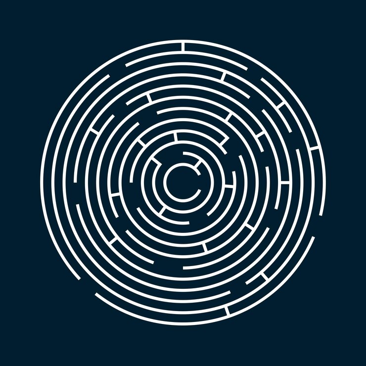 Vector diseño de vector de laberinto de laberinto radial, juego de niños para jugar, encontrar la salida.