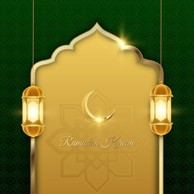 Diseño de vector de linterna islámica de fondo de saludo de ramadan kareem