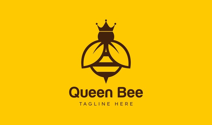 Diseño de vector de logotipo de abeja reina y hoja
