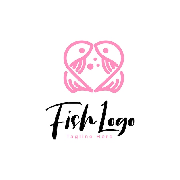 Diseño de vector de logotipo de amor y pescado de corazón rosa