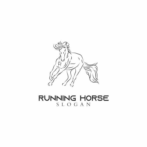 Diseño de vector de logotipo de arte de línea de caballo corriendo