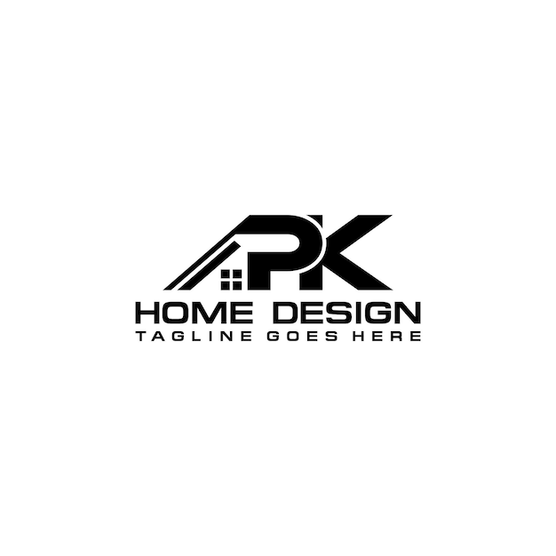 Diseño de vector de logotipo de casa o bienes raíces inicial de PK