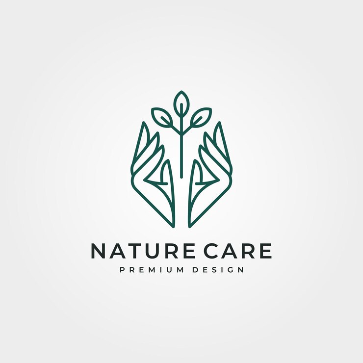 Vector diseño del vector del logotipo del cuidado del árbol de la naturaleza, diseño del ejemplo del símbolo del vector del logotipo de la mano del arte de línea y del árbol