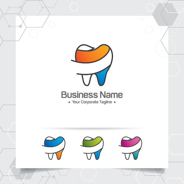 Diseño de vector de logotipo dental con concepto de color de línea plana Icono de atención dental y dentista para médico de hospital y clínica dental