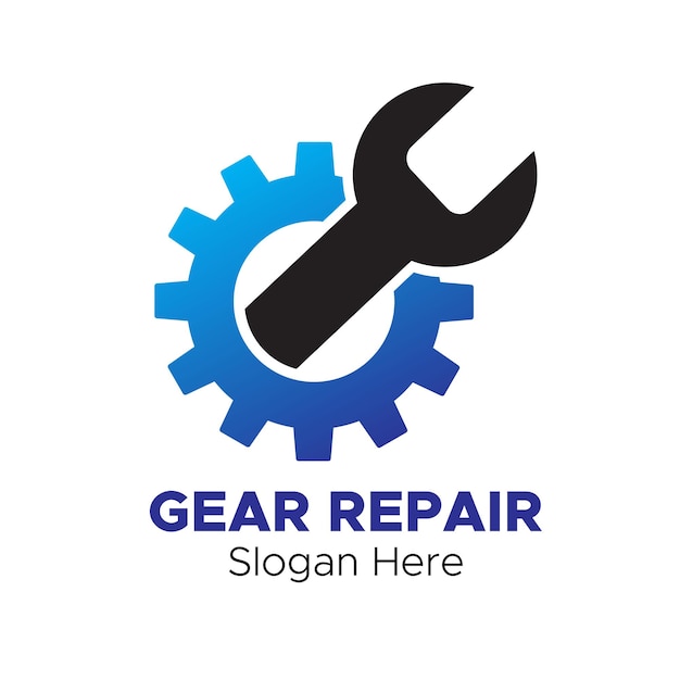 Diseño de vector de logotipo de empresa de reparación de llave de engranaje
