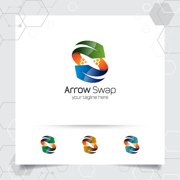Diseño de vector de logotipo de flecha 3D con concepto de estilo moderno y colorido para negocios digitales