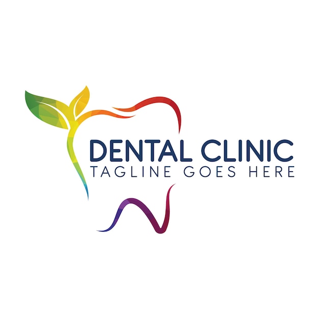 Diseño de vector de logotipo de hoja dental de diente fresco verde Cuidado dental o diseño de logotipo de dentista