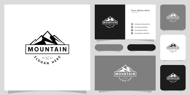 Diseño de vector de logotipo de montaña y tarjeta de visita