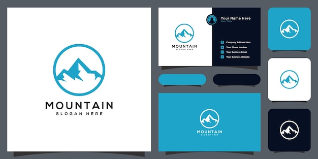 Diseño de vector de logotipo de montaña y tarjeta de visita