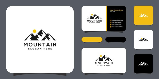 Diseño de vector de logotipo de montaña y tarjeta de visita