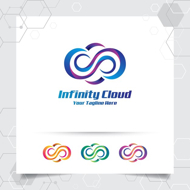 Diseño de vector de logotipo de nube infinita con el concepto de degradado 3d y estilo moderno colorido