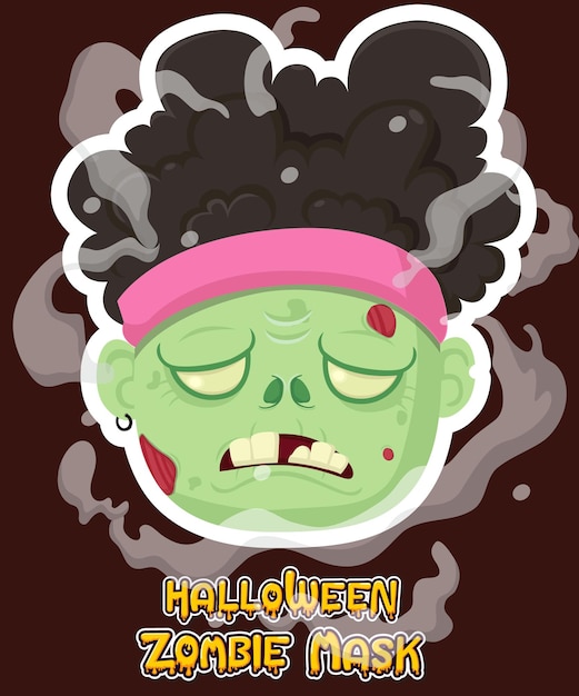 Diseño de vector de máscara de zombie de halloween. ilustración de arte de clip de vector con degradado simple. emoción de cabeza de zombie de dibujos animados