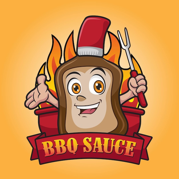 Diseño de vector de mascota de botella de salsa bbq