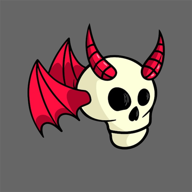 Diseño de vector de mascota de dibujos animados de calavera de diablo plano