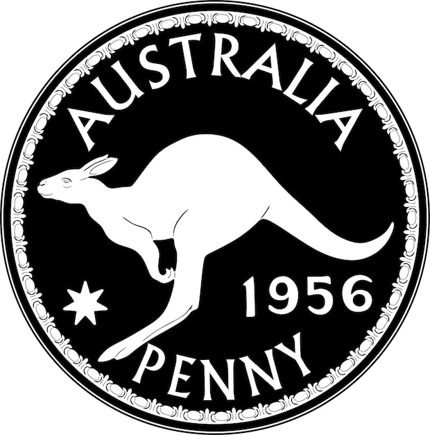 diseño de vector de moneda de australia un centavo con silueta hecha a mano de canguro