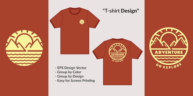 Diseño de vector de montaña de la mañana de la insignia del círculo al aire libre para la mercancía de la sudadera con capucha de la camiseta