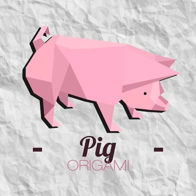 Diseño de vector de origami de papel animal de cerdo