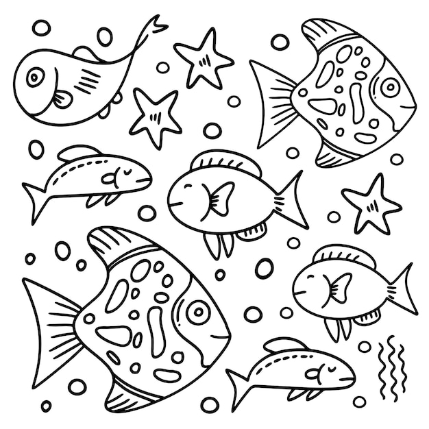 Diseño de vector de paquete de conjunto de peces
