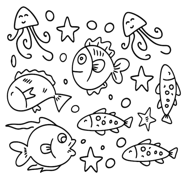 Diseño de vector de paquete de conjunto de peces