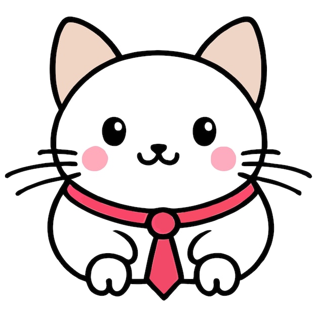 Diseño de vector de personaje de gato divertido y gatito adorable con color plano en fondo blanco