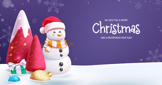 Diseño de vector de personaje de muñeco de nieve de Navidad Feliz Navidad y feliz año nuevo tarjeta de felicitación