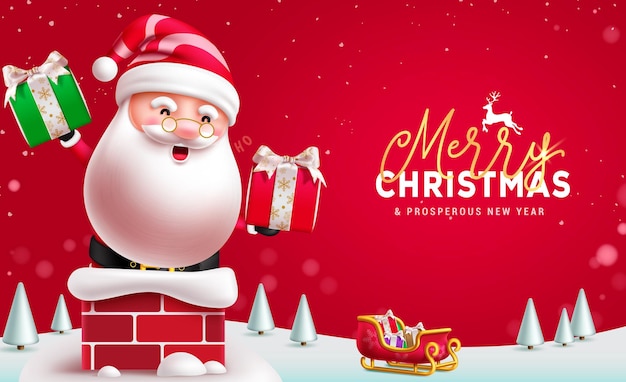 Diseño de vector de personaje de Papá Noel de Navidad Texto de saludo de feliz Navidad y año nuevo