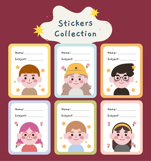 diseño de vector plano bonito kawaii niñas y niños dibujo de dibujos animados avatar colección de etiquetas pegatinas