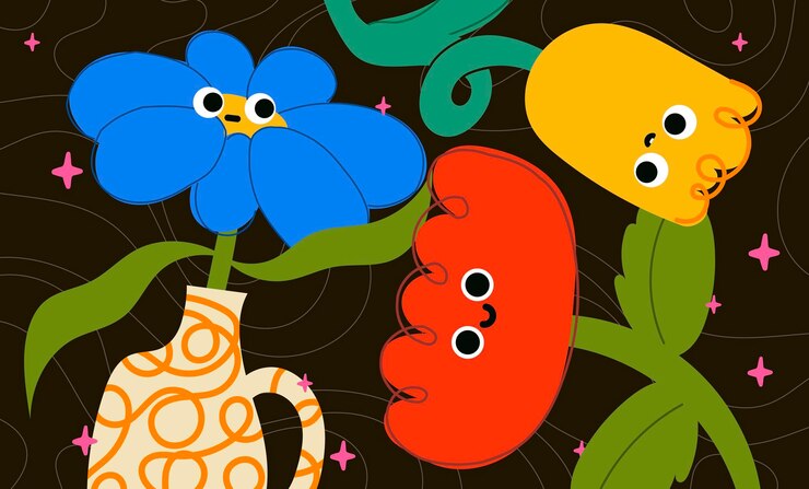 Vector diseño de vector plano dibujo a mano flor lindo color atrevido vibrante