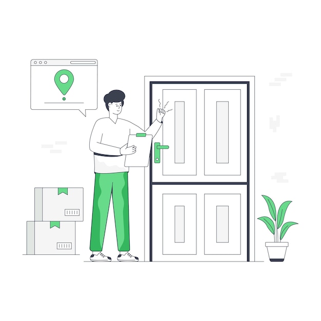 Un diseño de vector plano de entrega de puerta
