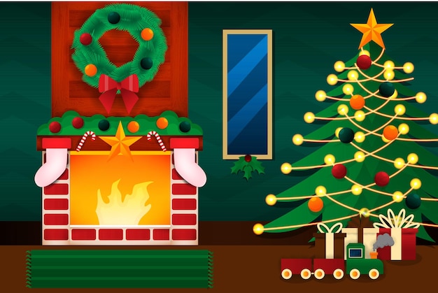 Diseño de Vector plano de escena de fondo de Navidad