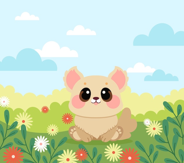 diseño de vector plano lindo kawaii bebé cachorro dibujo de perro personaje ilustraciones para niños