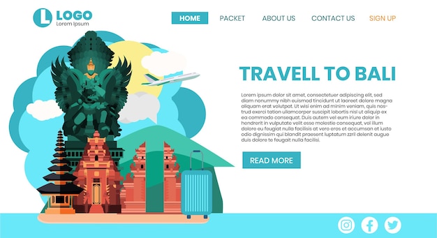 Diseño de vector plano de página de inicio de banner de viaje a Bali