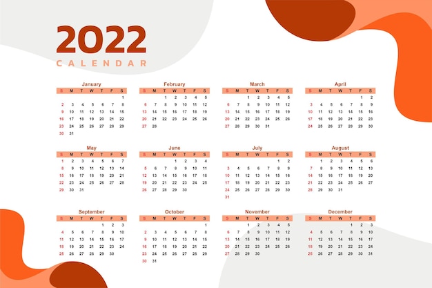 Diseño de vector de plantilla de calendario de año nuevo 2022 con estilo moderno y limpio