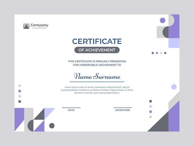 Diseño de vector de plantilla de certificado de mosaico colorido