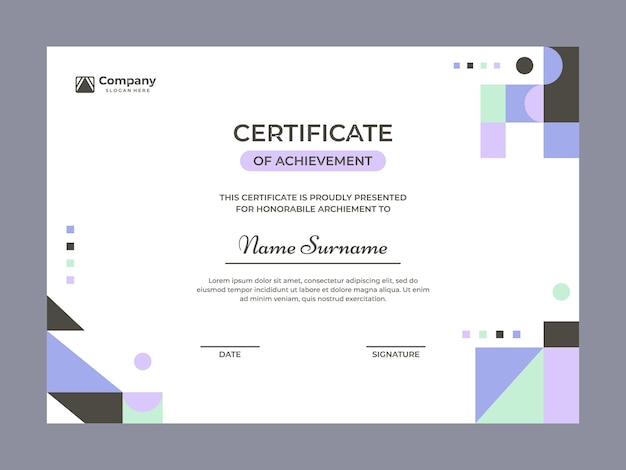 Diseño de vector de plantilla de certificado de mosaico colorido