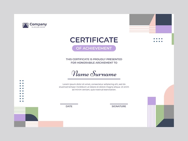 Diseño de vector de plantilla de certificado de mosaico colorido