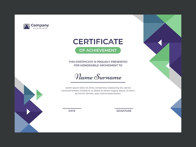Diseño de vector de plantilla de certificado de mosaico colorido