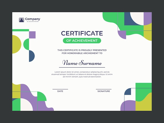 Diseño de vector de plantilla de certificado de mosaico colorido