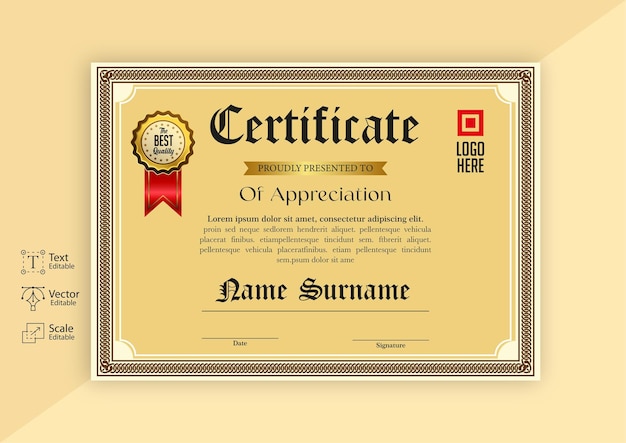 Diseño de vector de plantilla de certificado o diploma de estilo vintage