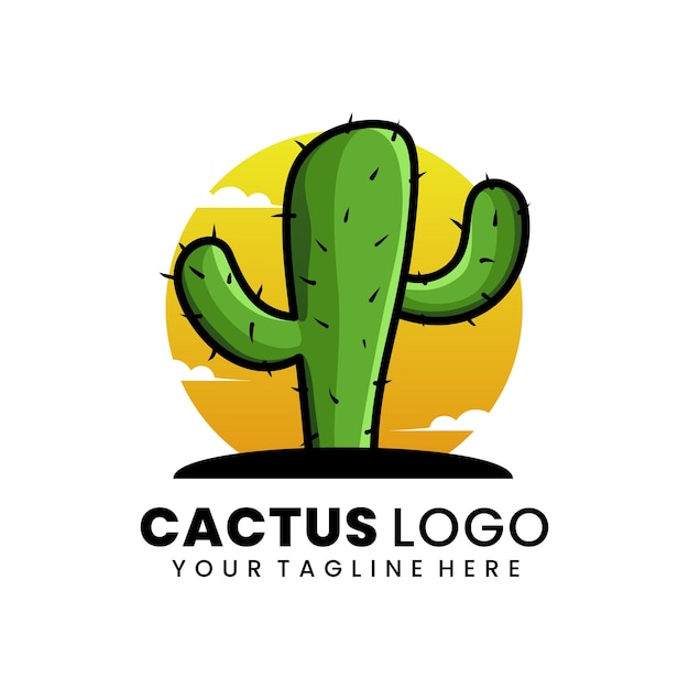 Diseño de vector de plantilla de logotipo de cactus, con un estilo simple e infantil