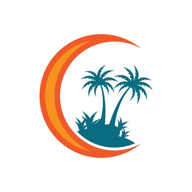 Diseño de vector de plantilla de logotipo y símbolo de verano de palmera