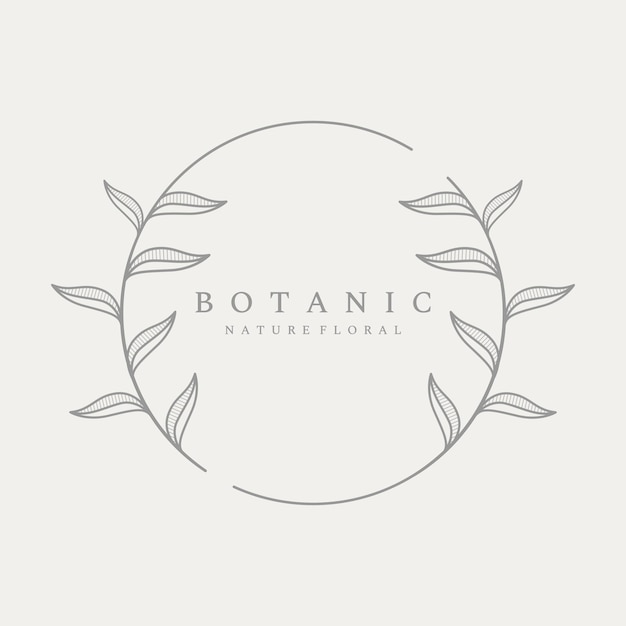Diseño de vector de plantilla orgánica de logotipo botánico natural con tallos de flores de hojas Con contorno minimalista elegante Adecuado para insignia de belleza boda y negocios