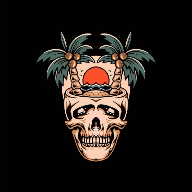 diseño de vector de playa y calavera de verano
