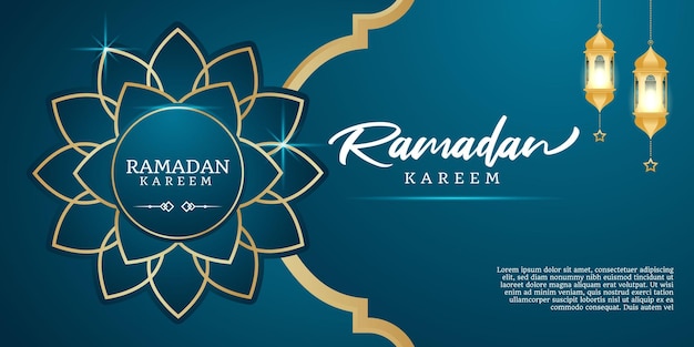Diseño de vector premium ramadan kareem realista con patrón de linterna y marco