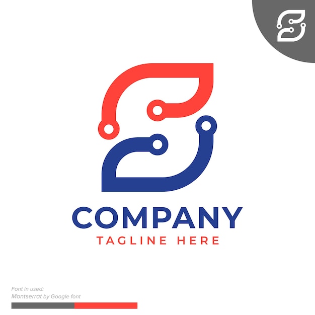Diseño de vector de stock de logotipo plano de icono de símbolo de circuito de PCB eléctrico de tecnología de letra S