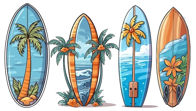 Diseño de vector de tabla de surf Conjunto de ilustración de tabla de surf