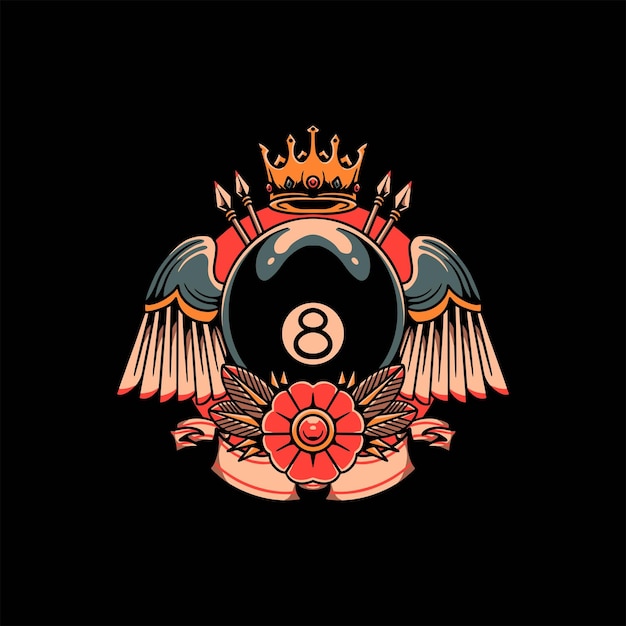 diseño de vector de tatuaje de billar reina