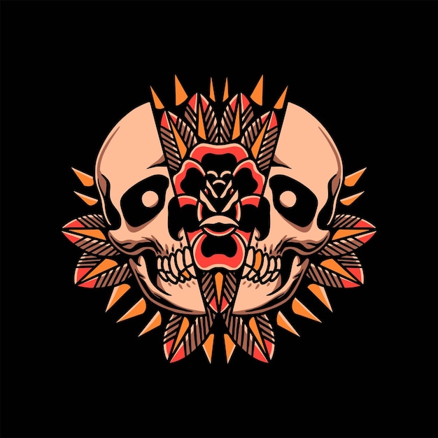 diseño de vector de tatuaje de calavera y flor