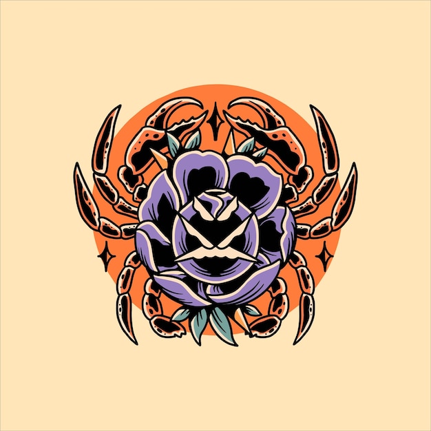 diseño de vector de tatuaje de cangrejo rosa